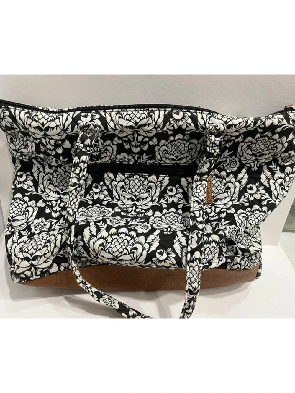 Stone Mountain, New York shoulder bag tote black white floral print canvas 17”